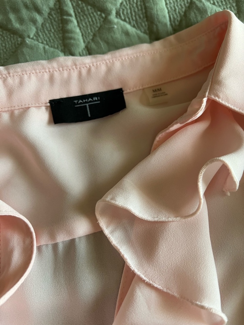 Tahari Pale Pink Ruffle-Front Blouse - Picture 2 of 3
